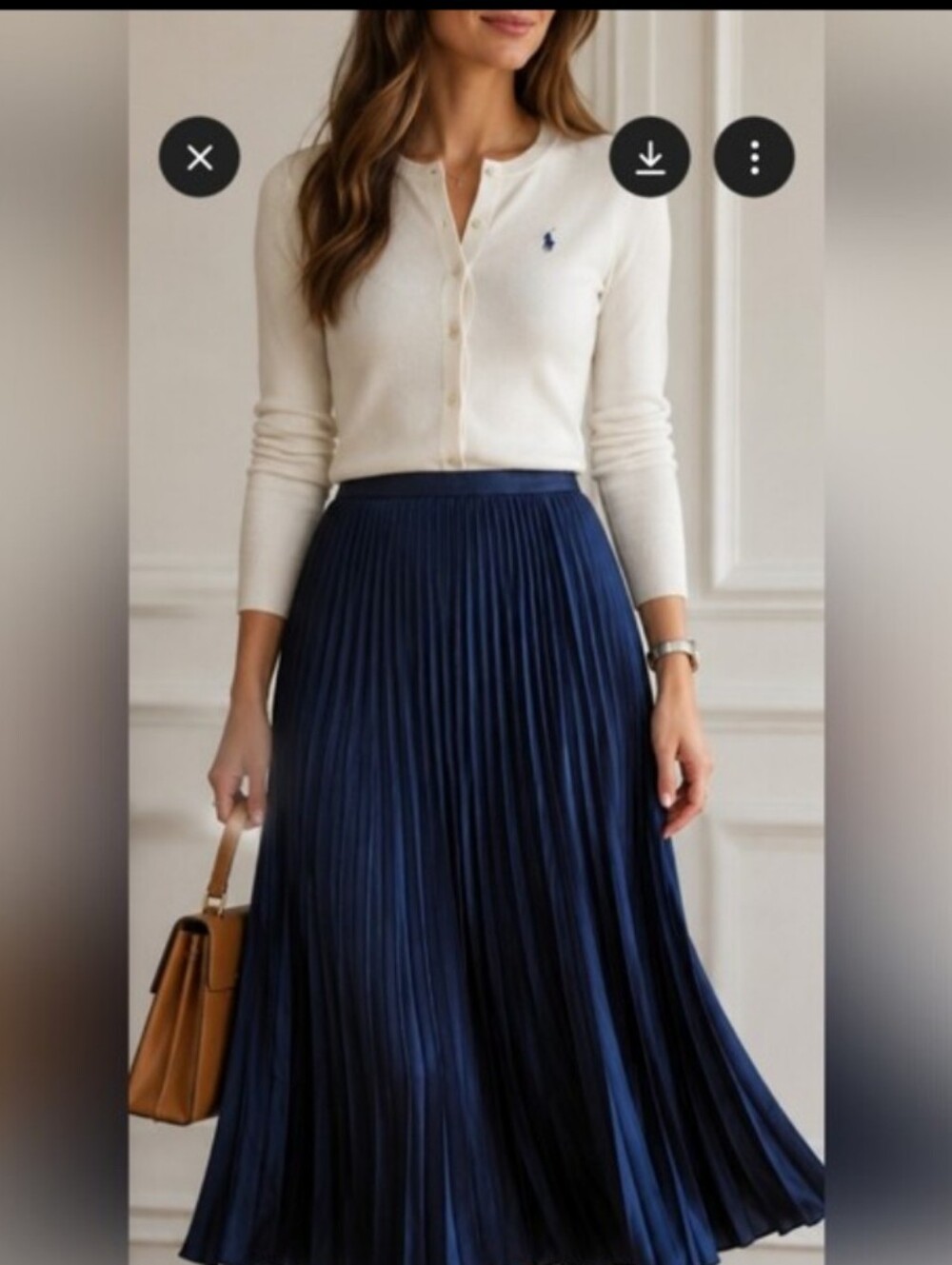 Polo Ralph Lauren Navy Pleated Midi Skirt NWT Size Small